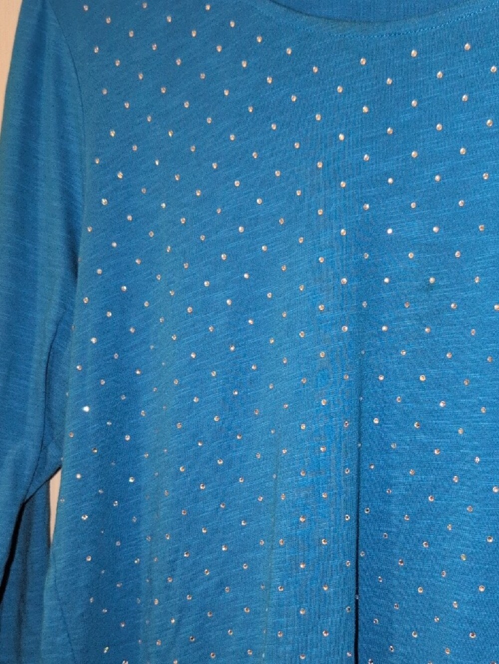 Zenergy by Chico's Teal Rhinestone Scoop Neck 3/4 Sleeve Top - Picture 3 of 5